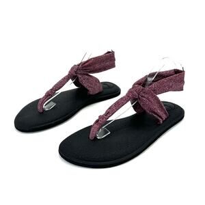 Sanuk Ella Women Yoga Foam Sandal Size 9 Burgundy Fabric Slingback Thong-Toe
